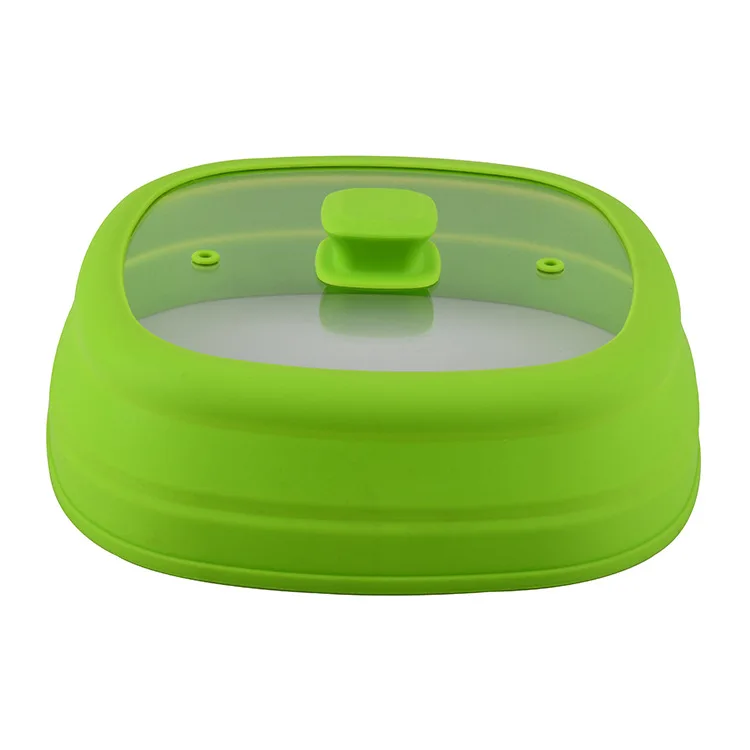 Top-sale Patent Food Grade Vented Collapsible Large Glass Microwave Splatter Universal Silicone Lid Pan Cover