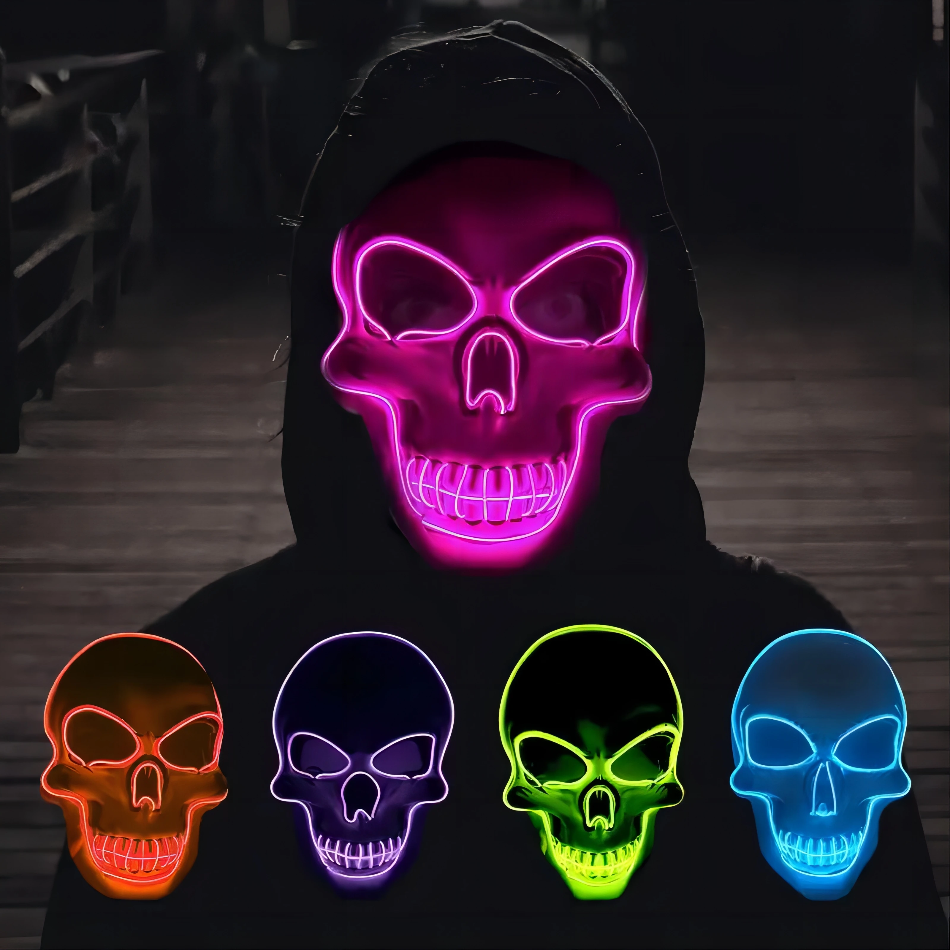 Ultra-light Glowing Men And Women Skull Horror Halloween Mask Party Products Various Colors Ghost Head Mask Led Mask