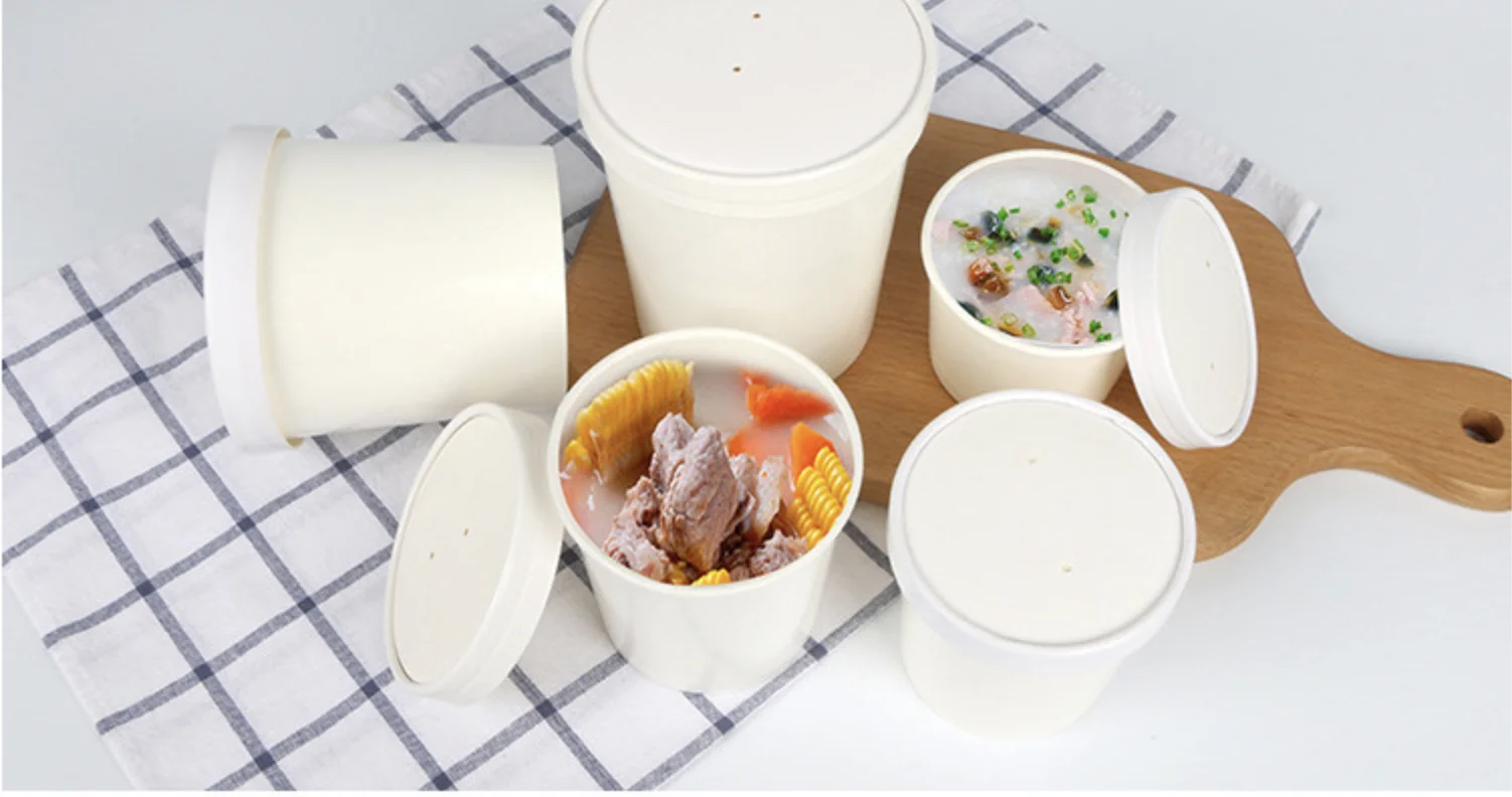 Custom Print Paper Bowls Heatable Induction Rice Soup Salad Disposable Kraft Paper Cup Bowl With Lid Food Packing Containers