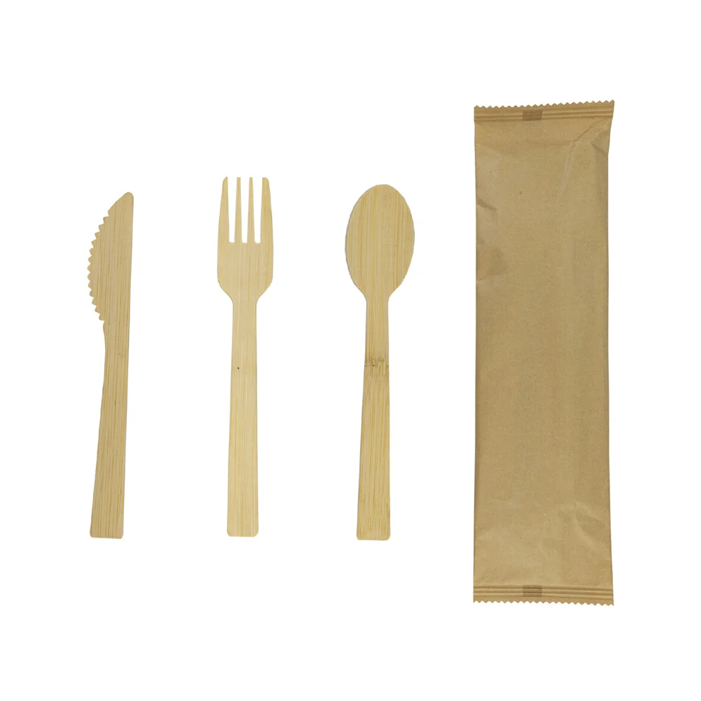 Biodegradable Disposable Cutlery utensils wholesale 160mm bamboo spoon and fork bamboo cutlery set for takeaway restaurant