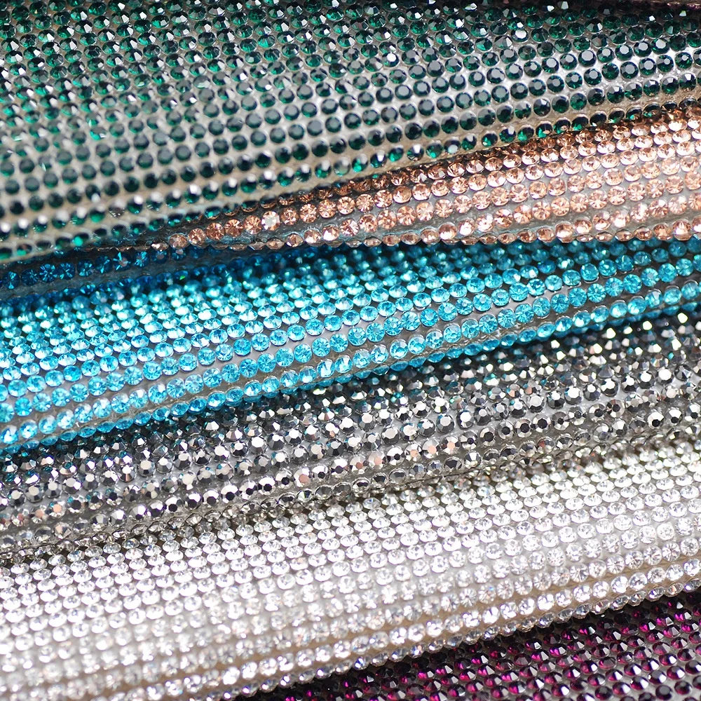 SS6/SS8 Crystal Glass 24*40cm Self-sticking Rhinestone Mesh Sheet Various Color Trimming Sheet