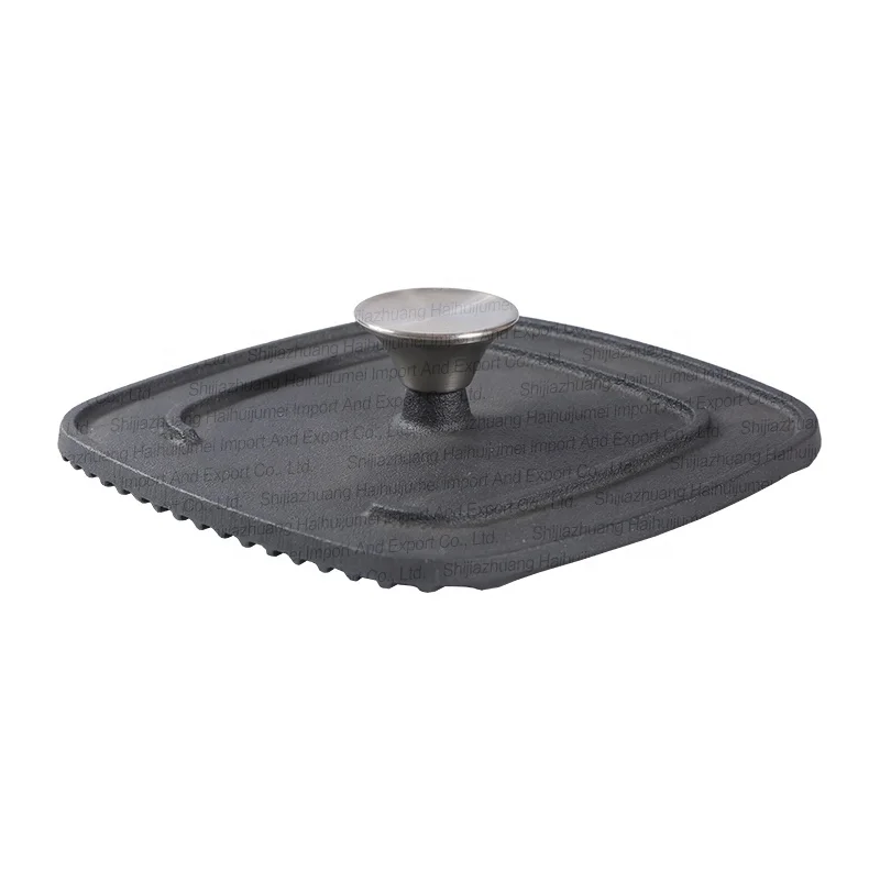 Manufacture Pre-Seasoned Cast Iron Hamburger Sandwich Smash Burger Bacon Meat Griddle Grill Press Wooden Handle