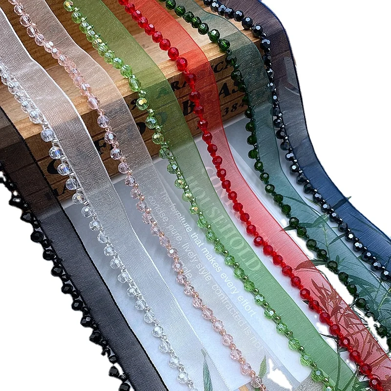 Hand-nailed beaded edging yarn with crystal beaded edging clothing collar bag bar code accessories