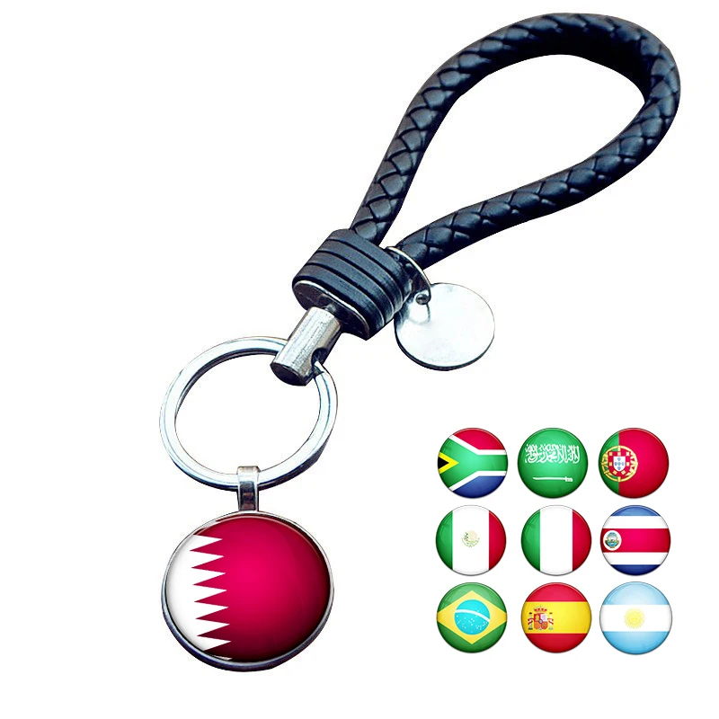 287 Countries World Football Cup National Team Country Flag Souvenir Promotion Gift Glass Cabochon Soccer Fans Leather Key Chain