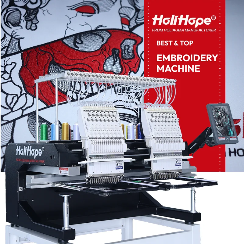 HoliHope 15 Needles Two Heads Computerized Embroidery Machine Similar Tajima Mini Monogram Machine Embroidery For Cap Tshirt 3D