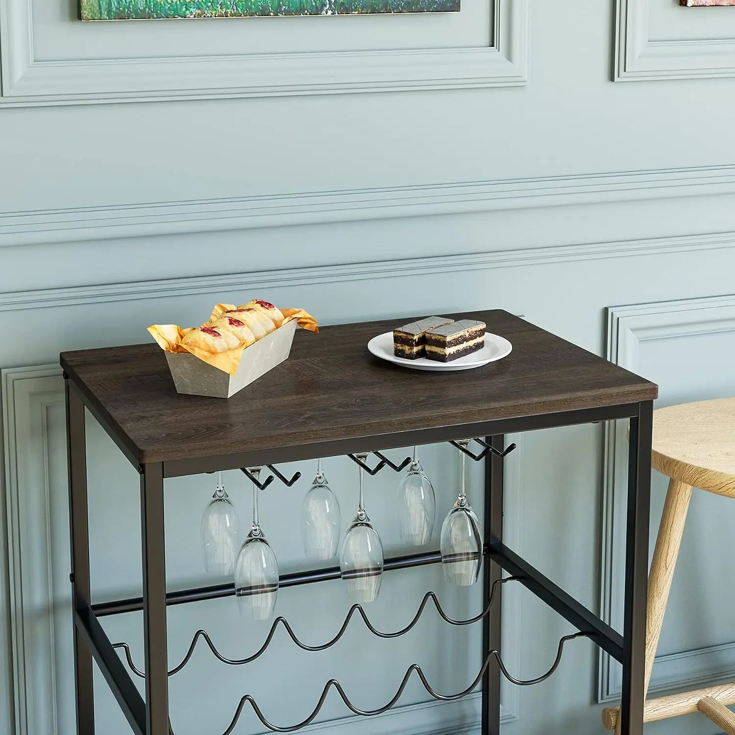 Wine Racks and Glass Holders Kitchen Rolling Wine Beverage Serving Cart Wine Bar Cart