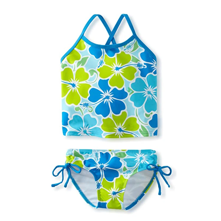 2020 new girls high waist bikini customized kids lovely color two piece swimwear