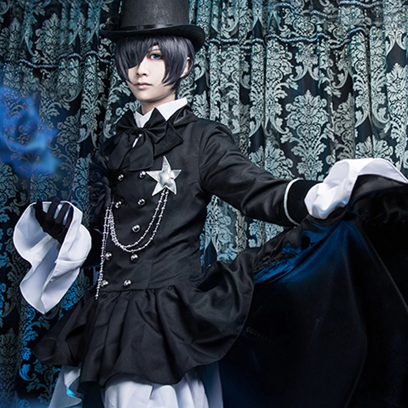 Anime Black Butler Cosplay Costume Ciel Phantomhive trailing gown Full Set Halloween Gentleman anime clothing