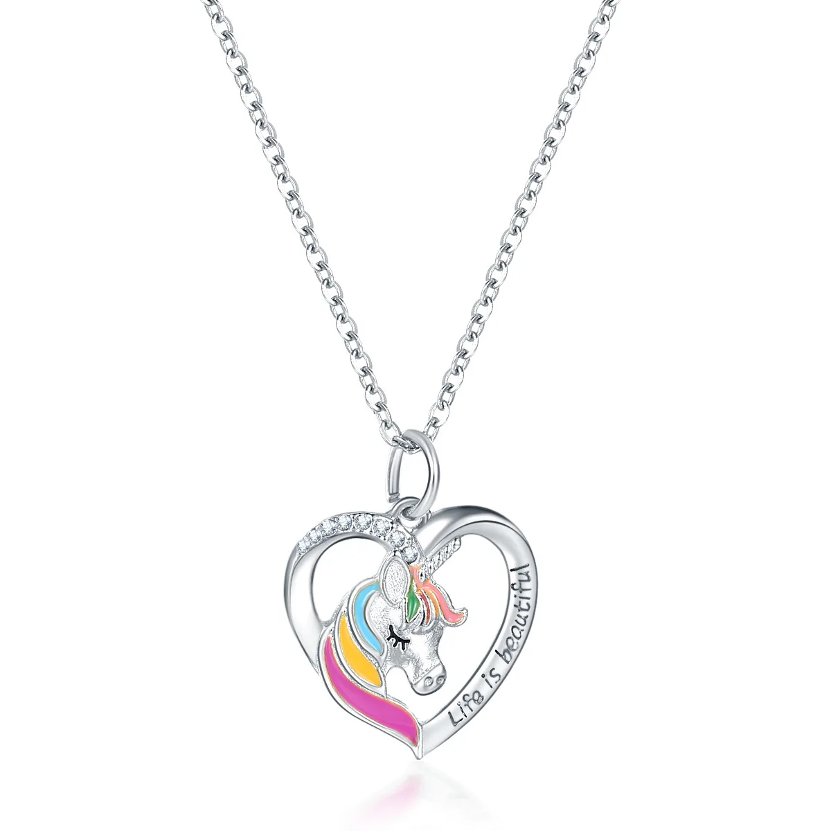 Enamel Rainbow Unicorn Necklace Alloy Stainless Steel Unicorn Clavicle Pendant Necklace For Girls Kids Cute Horse Jewelry