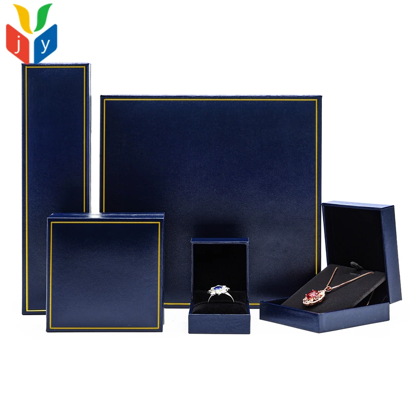 Navy Blue Black Velvet Jewellery Set Ring Box Ring Custom Logo Leatherette Paper Necklace Bracelet Jewelry Packaging Boxes