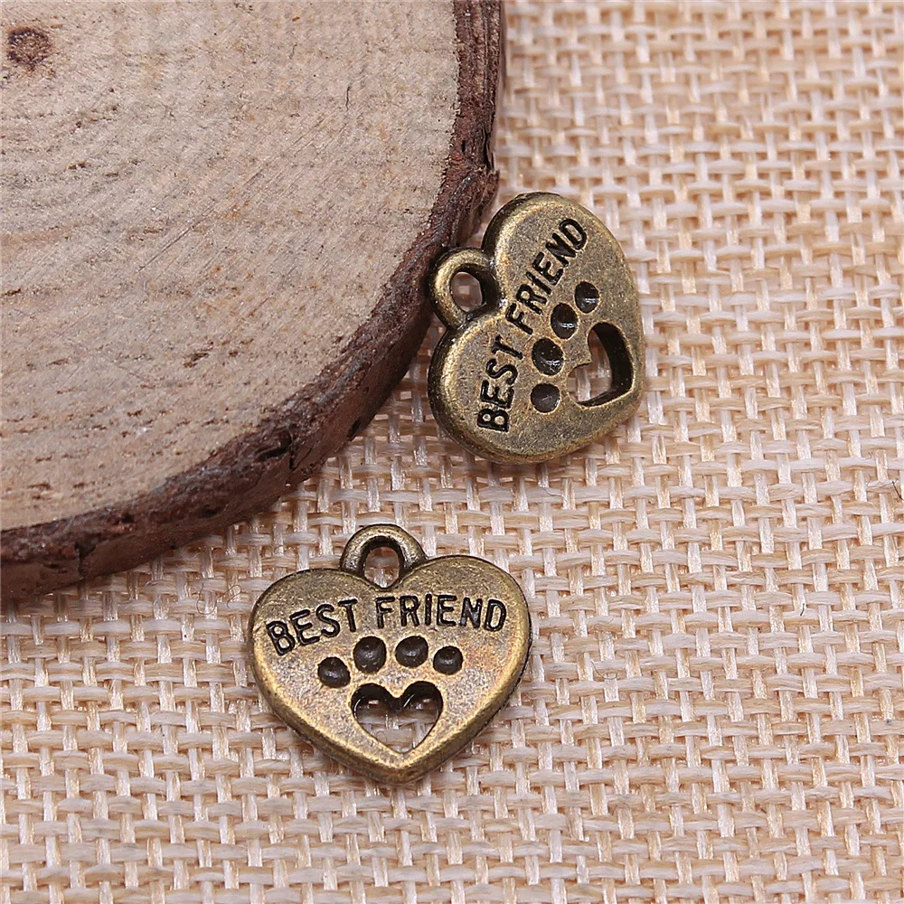 14x15mm Charms Heart Best Friend Tibetan Silver Pendants Antique Jewelry Making Diy Handmade Craft
