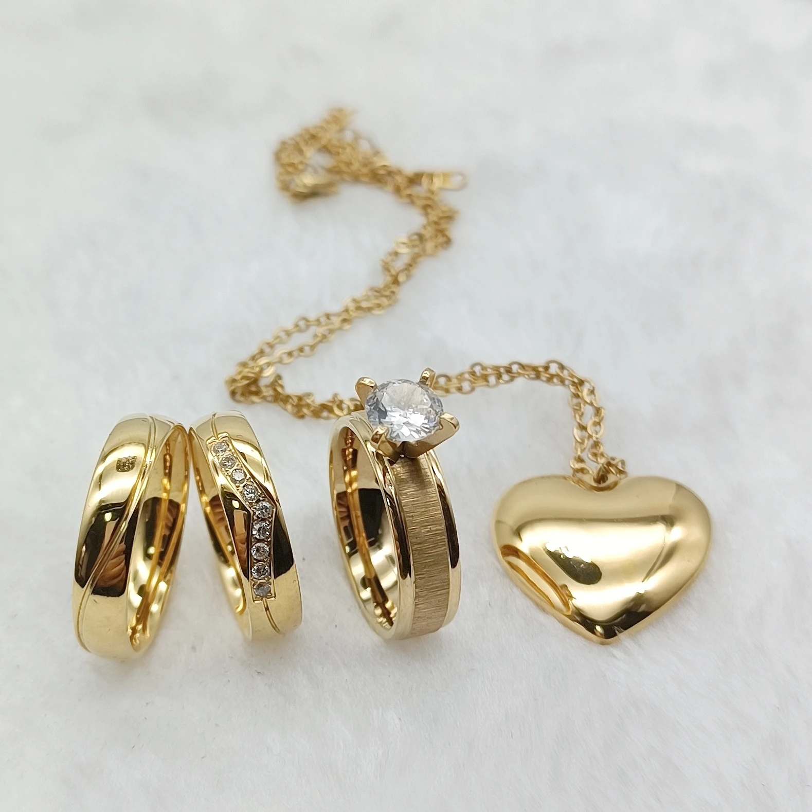 Gold Plated Rings With Cz Diamonds Infinity Wedding Wholesale Promise Couples Ring Engagement Jewelry Sets Pendant