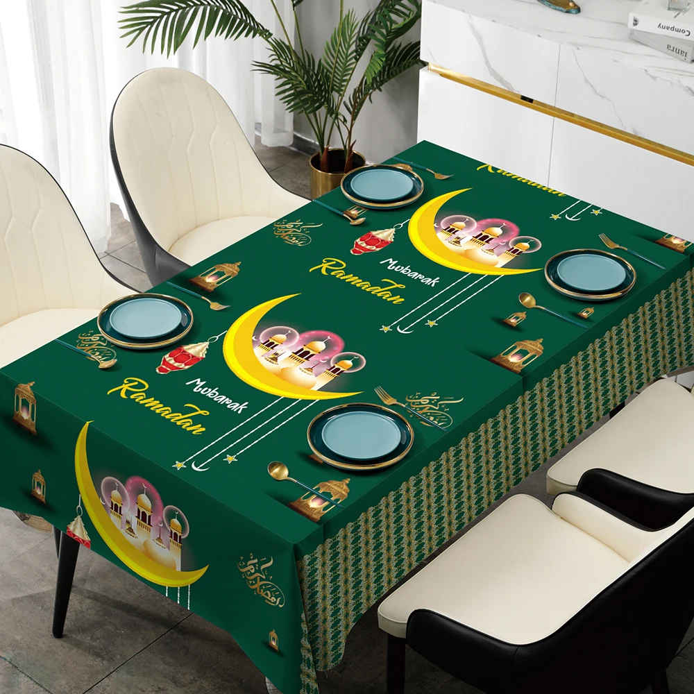 Custom designs pvc printed ramadan table cloth for home hotel wedding party