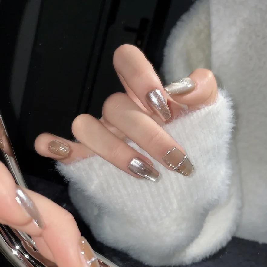 Дизайн #1247 #1252 #1257 металлическое зеркало по заводской цене длинные средние короткие акриловые накладные ногти 10 шт.