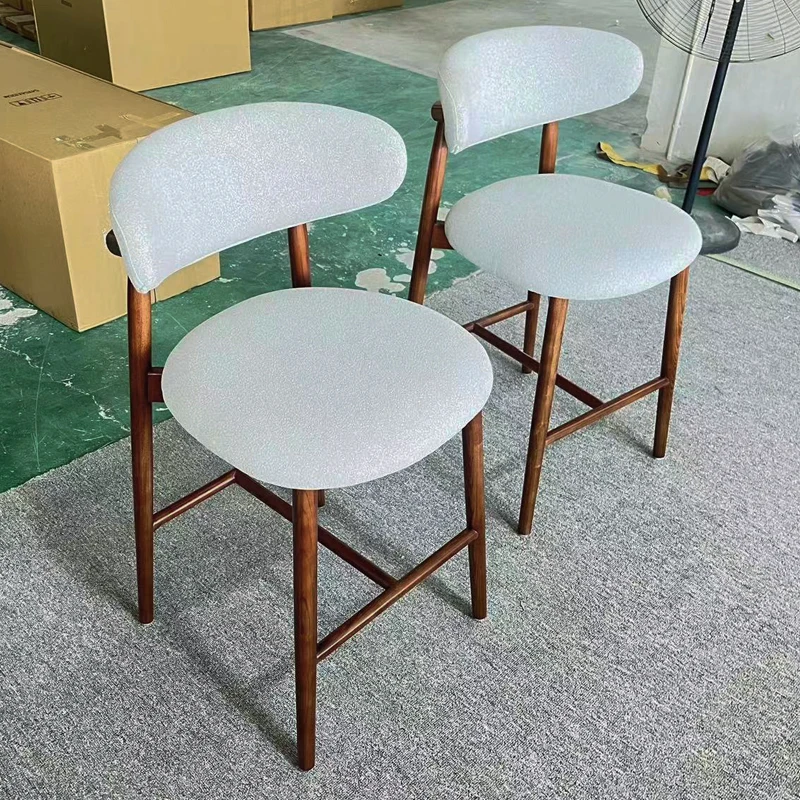 Nordic modern design bar stool high chair solid wood foot linen fabric restaurant chair for hotel dining kitchen
