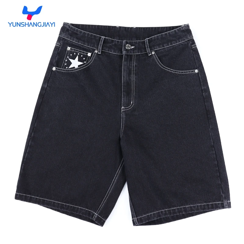 YSJY custom cotton zipper loose short jeans streetwear baggy washed denim shorts for men