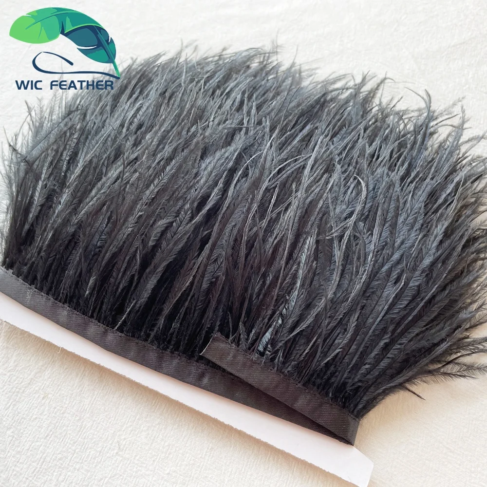 Wholesale Customization 8-15cm Natural long Fluffy Black Cheap Sale Dyed Ostrich Feather Fringe Trim