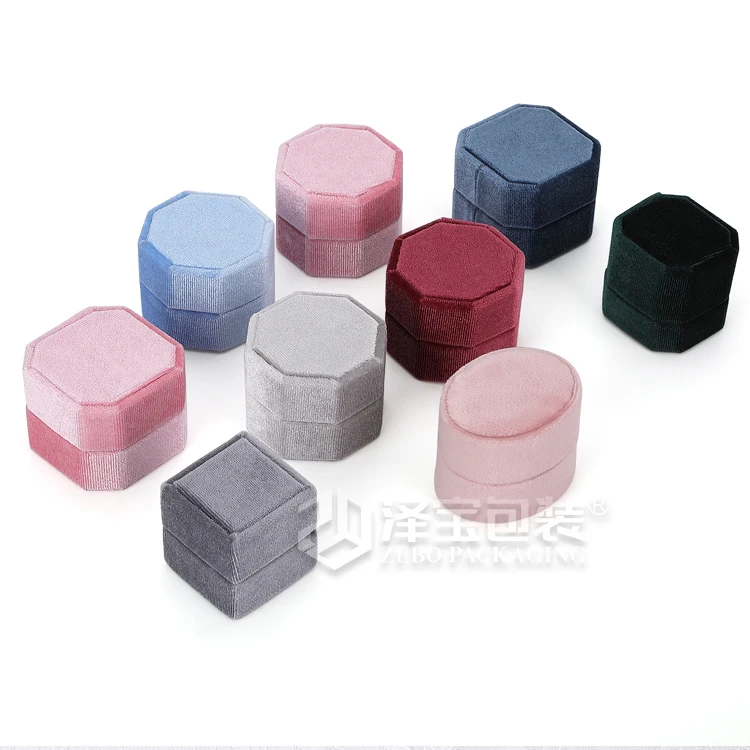 
Best selling pink Custom shape Round square oval hexagon octagon for ring box jewelry packaging jewllery gift boxes velvet 