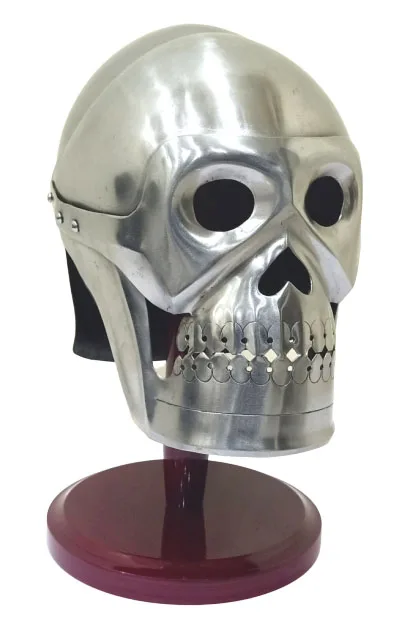 Medieval Skeleton  Helmet Full-Face Armor Knight Metal Chrome Finish W/ Stand Unique & Scary Ghost mask Gift