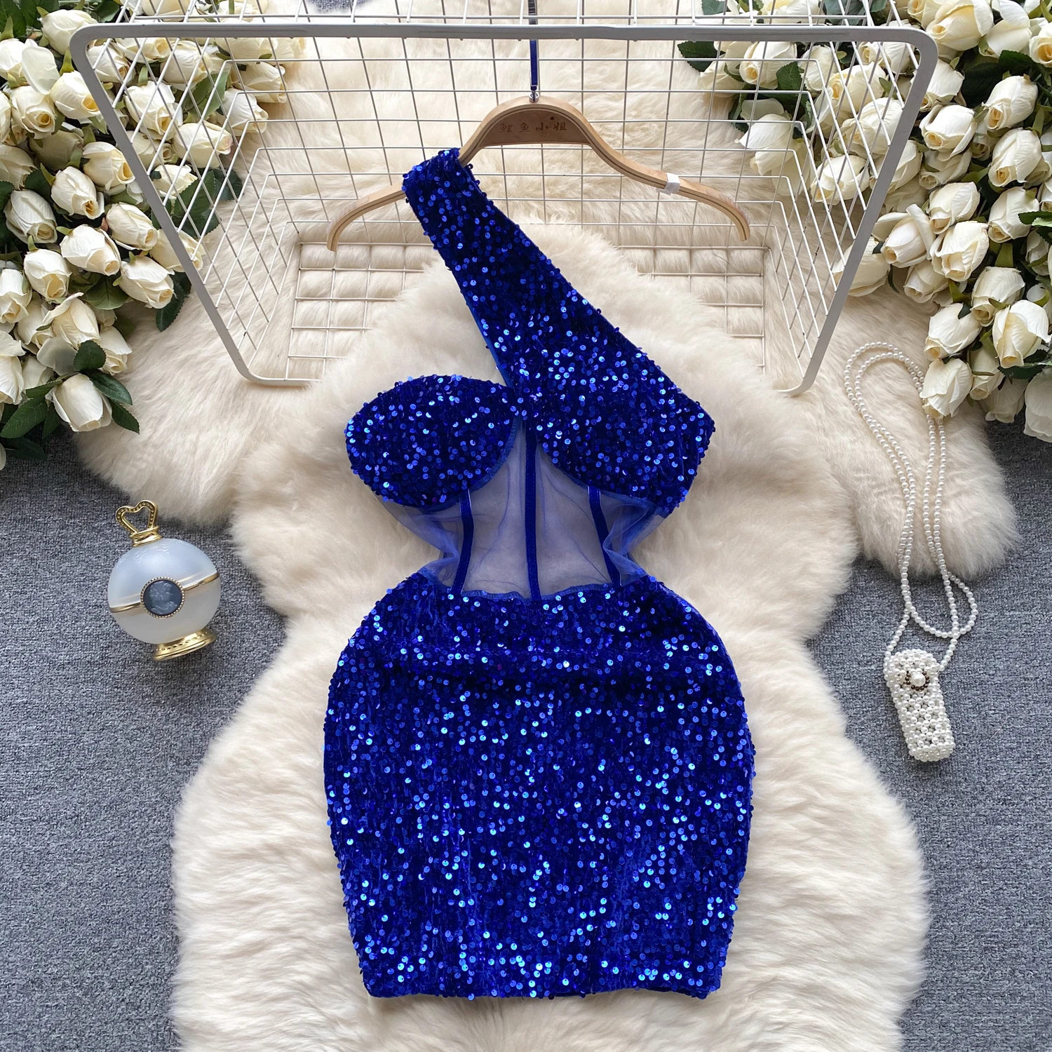 Summer Women fashion slim sexy dress sequined stitching dress nightclub party bag hip dress