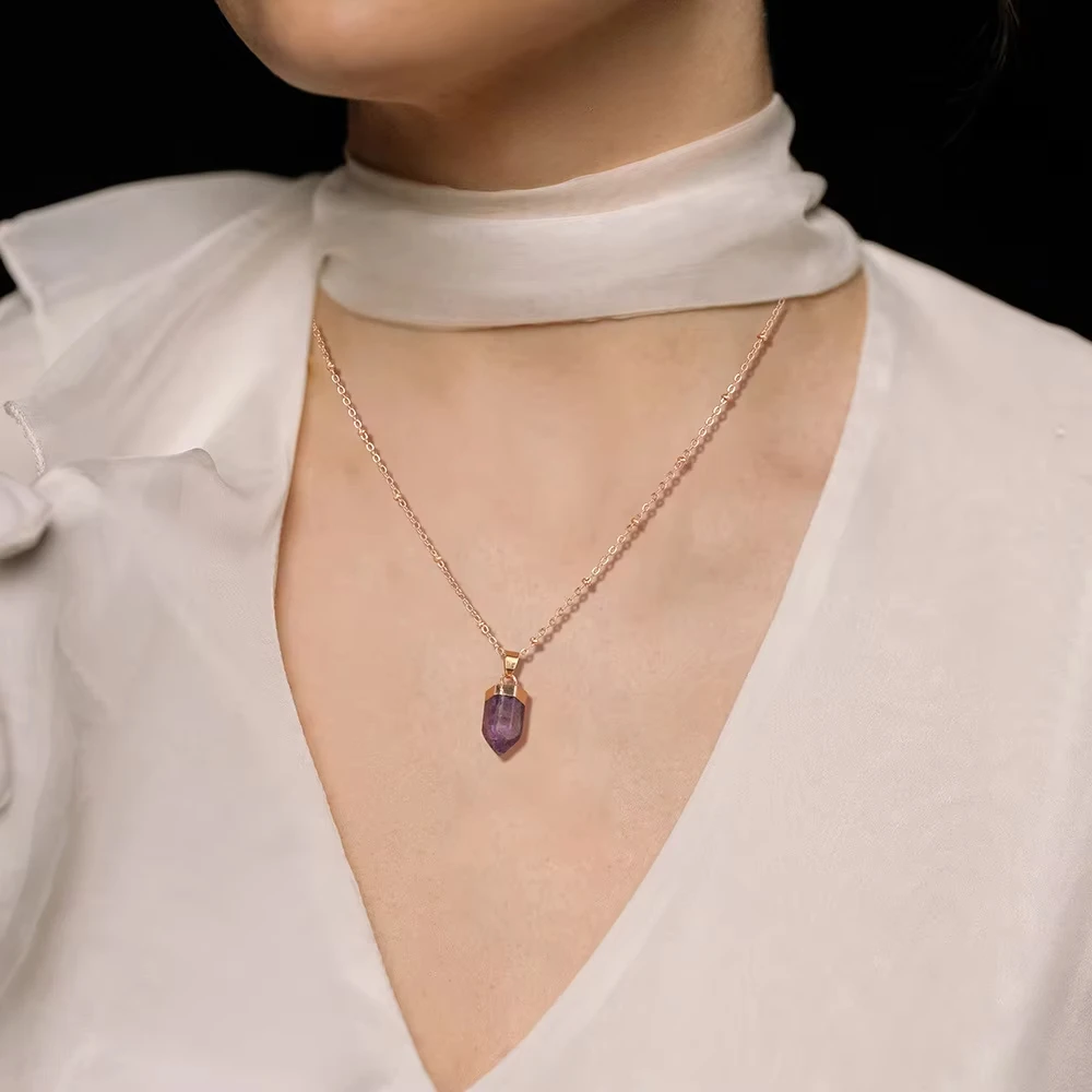 Natural Crystal Stone Gemstone Amethyst Rose Quartz Natural Raw Gem Stone Pendant Necklace