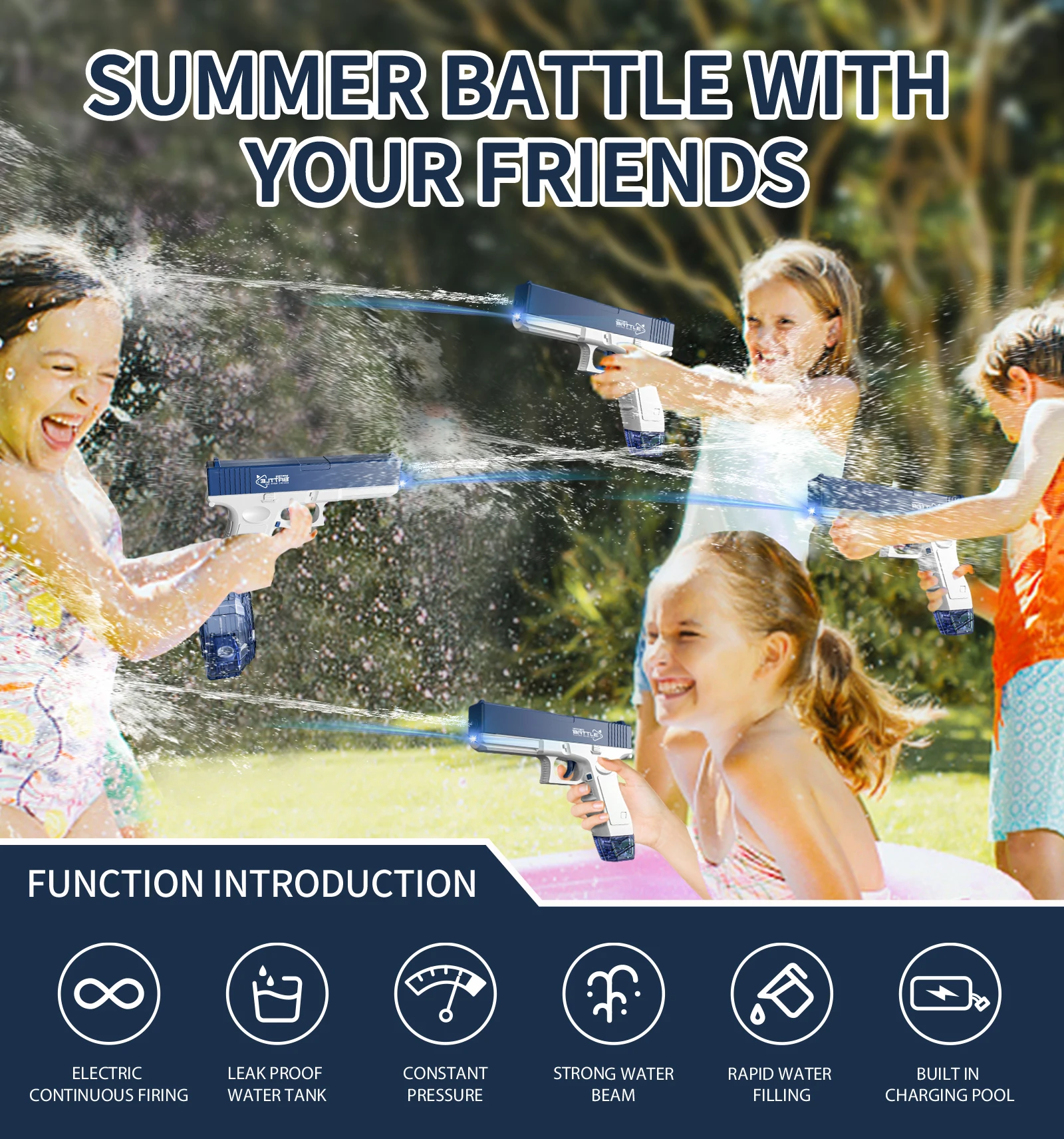 Wholesale Children Portable Cool Automatic Water Machine Gun Toys Shooting Game Led Electric Glock Water Gun Drum With Light