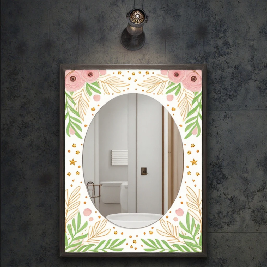 Custom Carved Mosaic PVC Acrylic Mirror Green Flower Design Frameless Hanging with Rope Elegant Ramadan Gift for Home & Hotel