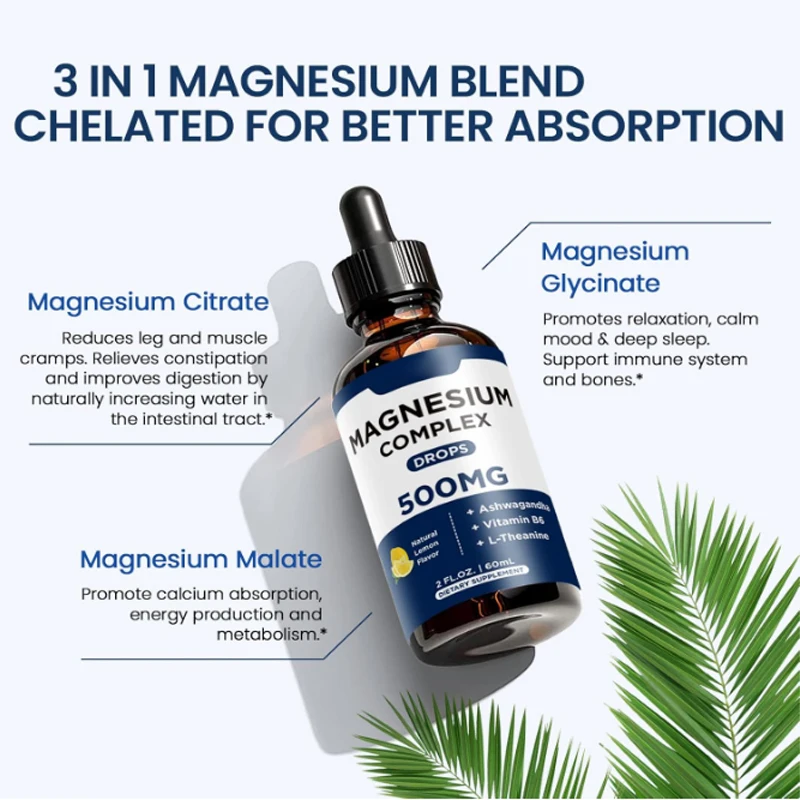 OEM Magnesium complex Liquid Drops  hot selling All-Natural Whole Food Supplement with Vitamins & Antioxidants Magnesium drop