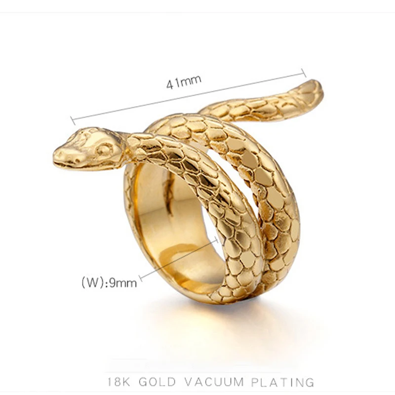 Vintage High Quality Finger Retro Rings Stainless Steel Rings 18K Gold Plated Jewelry Tribal Viking Serpent Wrap Snake Ring Men