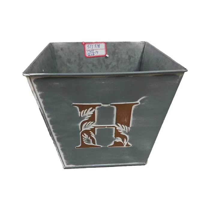 Small Square Nodic Galvanized Iron Planter With HOME Logo for Planting Succulent Potted on Floor Four-Piece