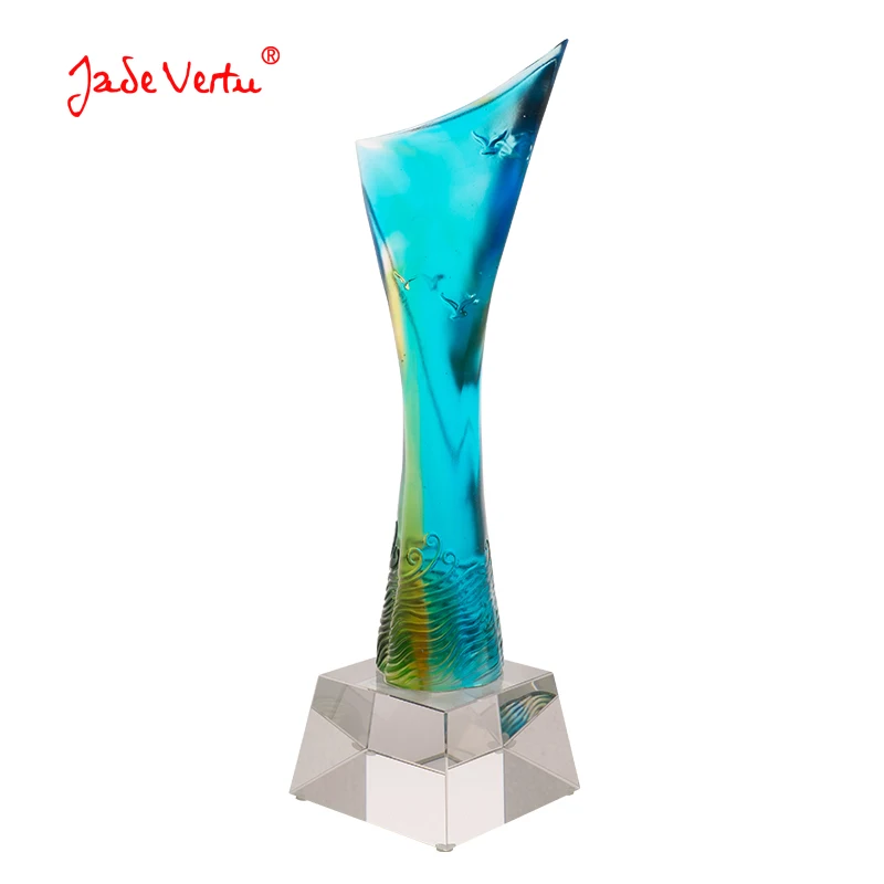 Jadevertu liuli surfing award trophy windsurfing event crystal plaque award sailing trophy custom for advanced worker