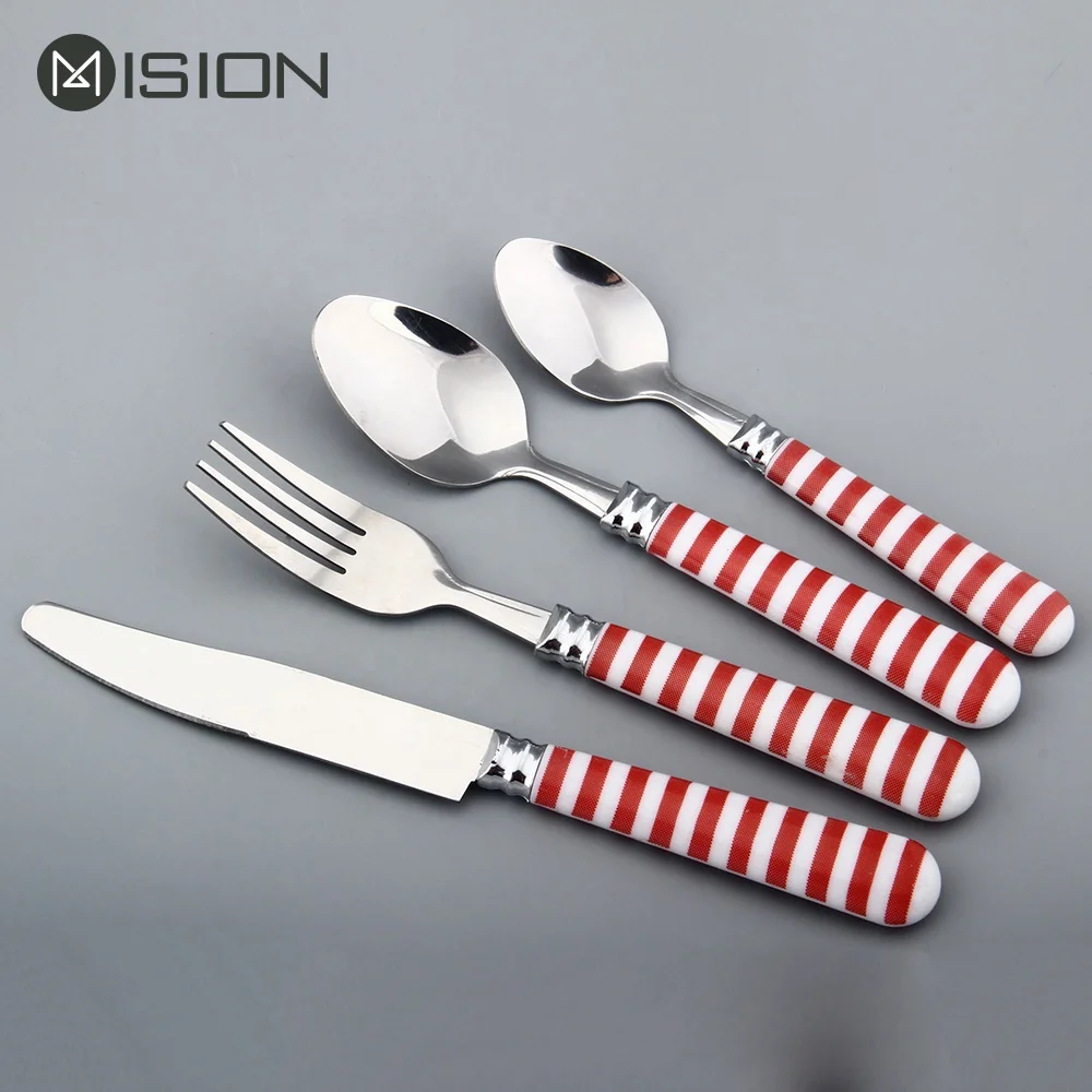 24 pcs stainless steel plastic handle cutlery set with cutlery holder