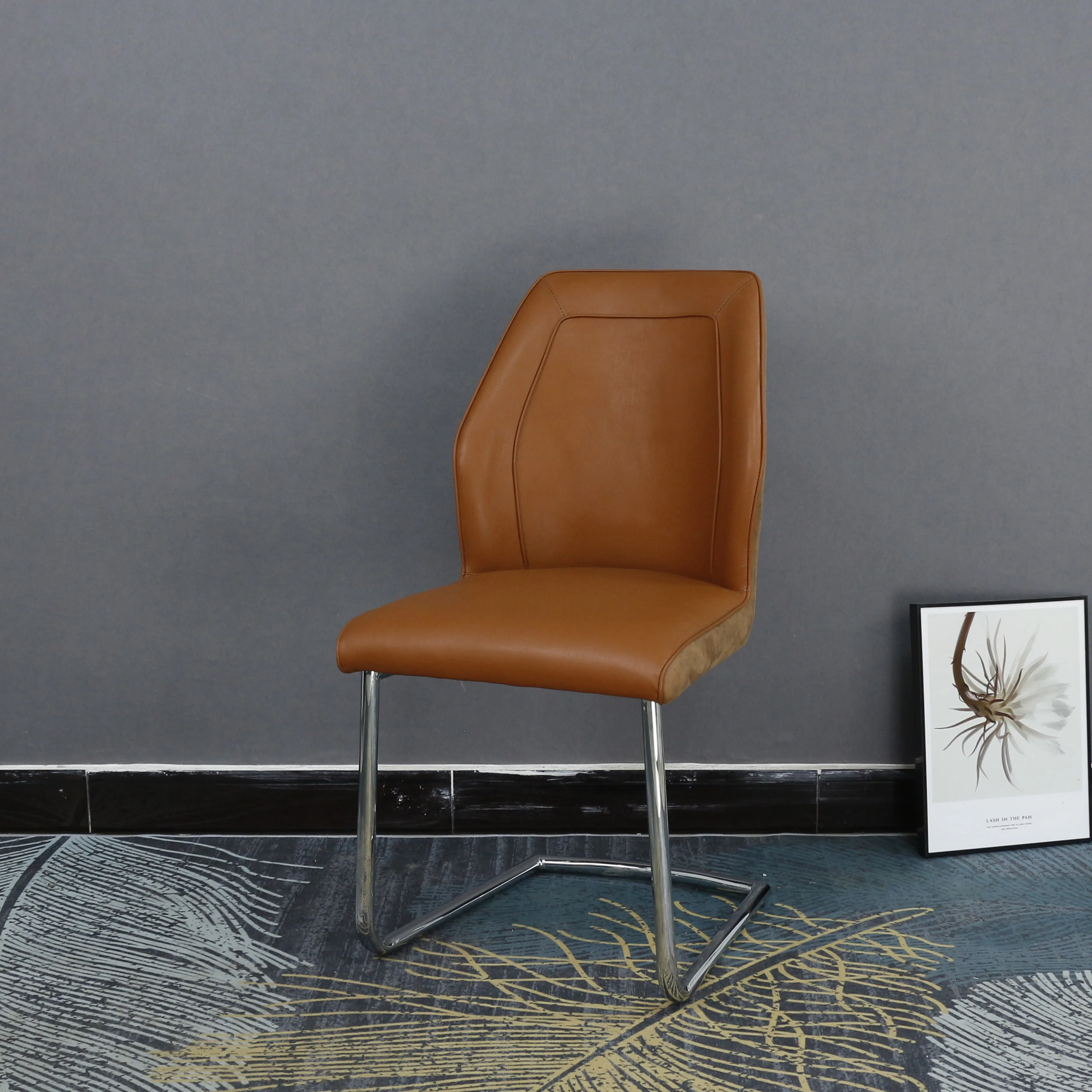 PU plus Suede effect fabric metal Leg Chair for dining room or living room