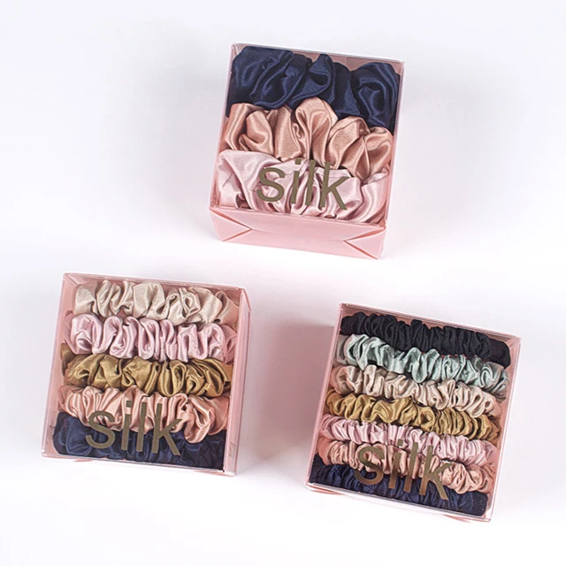 Wholesales PVC Bronzing Hair Flower Scrunchies Gift box Plastic Gift Package