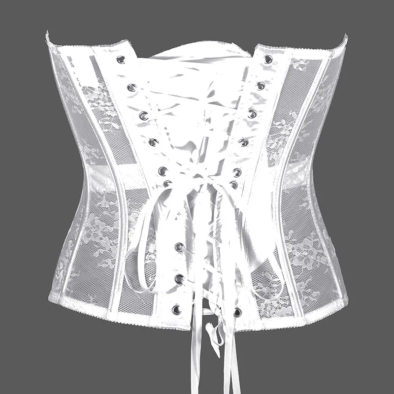 Lace Up Slimming Corsets and Bustiers Body Shaper See-through Overbust Corset Crop