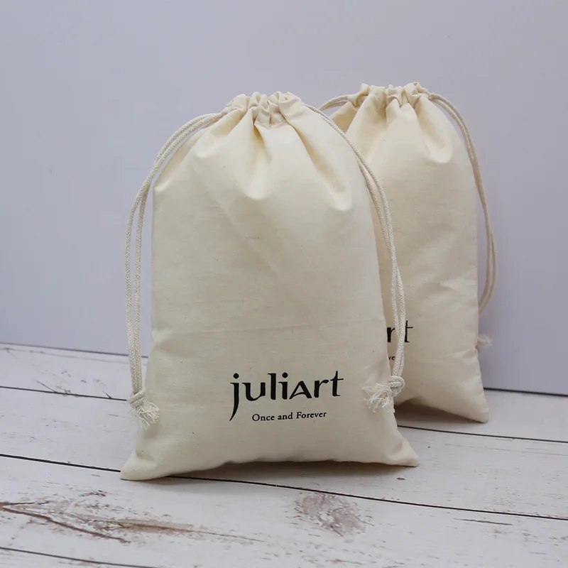 
Promotional Natural Eco-friendly Gift Jewelry Dust Bags Recyclable Drawstring Cotton Bag Pouch 