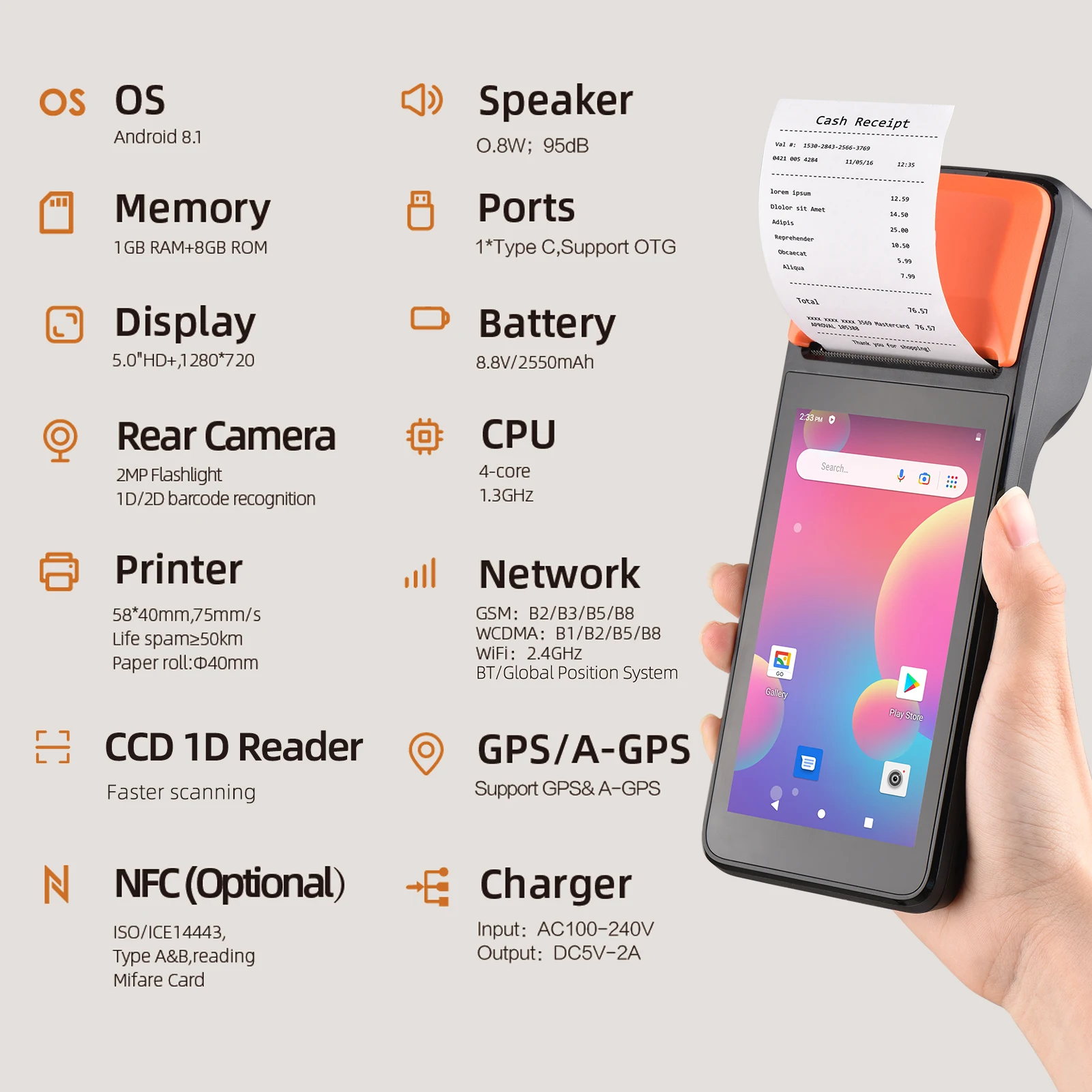 H5 H8 H8C Android 11 Octa-Core 4G Billing Pos Terminal Cash Register Handheld Mobile Pos Machine Restaurant Software Pos Systems