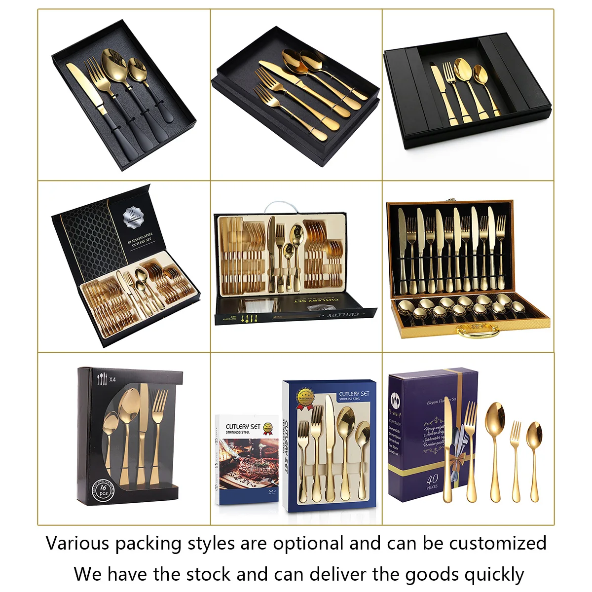1010 cutlery set 24pcs stainless steel knife spoon fork cutlery holder set gold wedding  cutery set