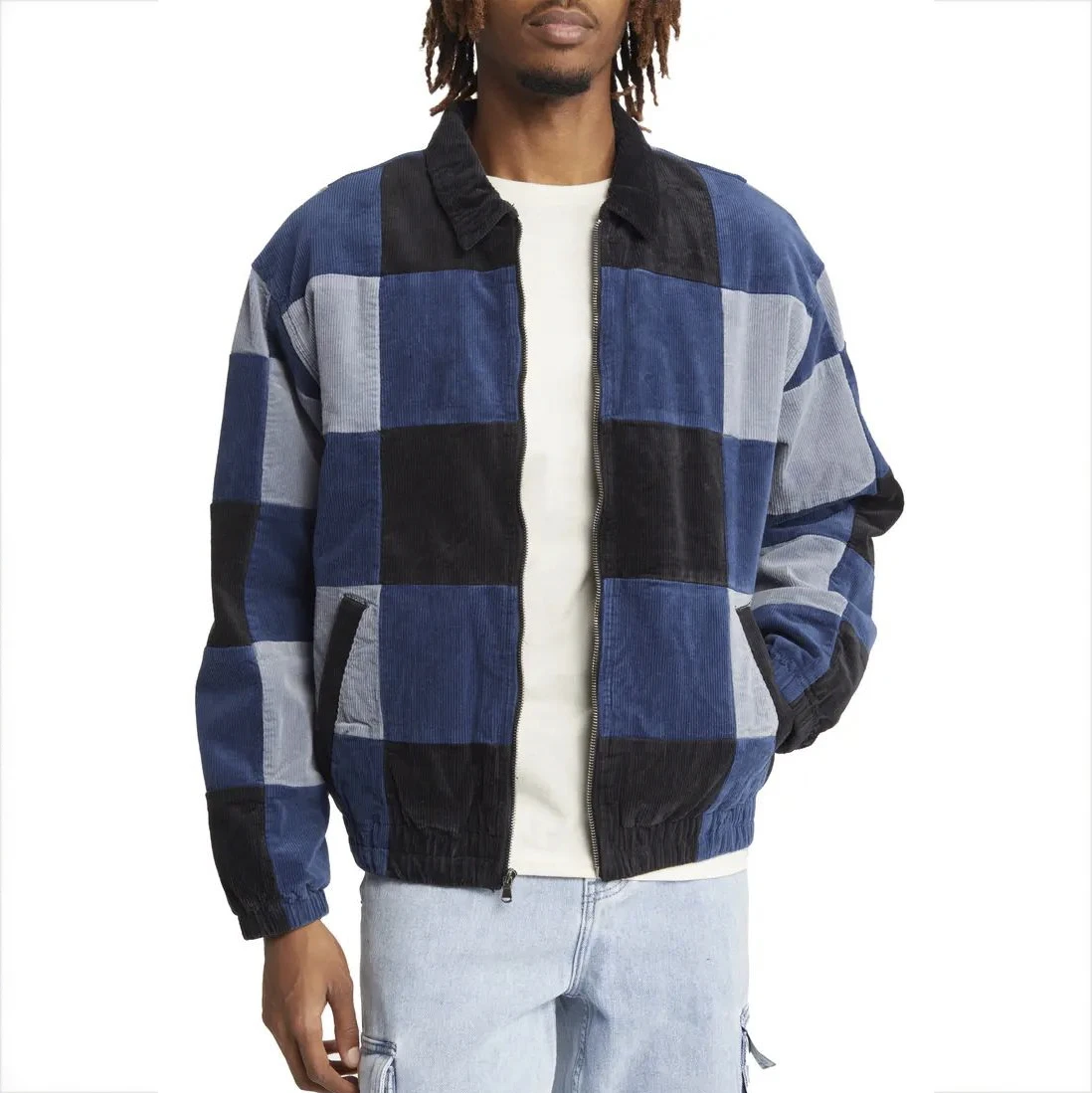 Decheng OEM Factory Plain High Quality Custom Cotton Plaid Zip Up Embroidered Mens Blank Plain Double Layer Jacket Long Sleeve