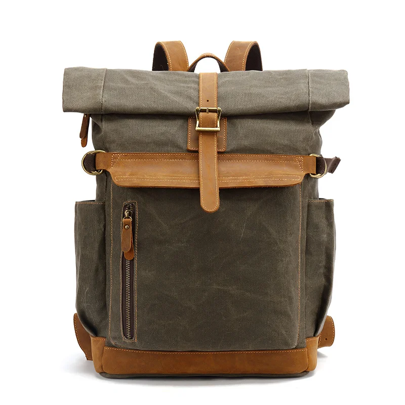 Waxed Canvas Backpack for Men Vintage Travel Rucksack Custom Casual Back Pack Sport Outdoor Bag Water Proof Customized 1.5 KG