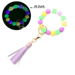 2022 Newest Colorful Letters Silicone Beads Bracelet Luminous Keychain Women Halloween Pendant Car Bangle Fluorescent Key Ring