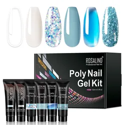 ROSALIND nail art salon oem custom logo 6pcs poly nail gel sets long lasting manicure starter gel polish kits for nail extension