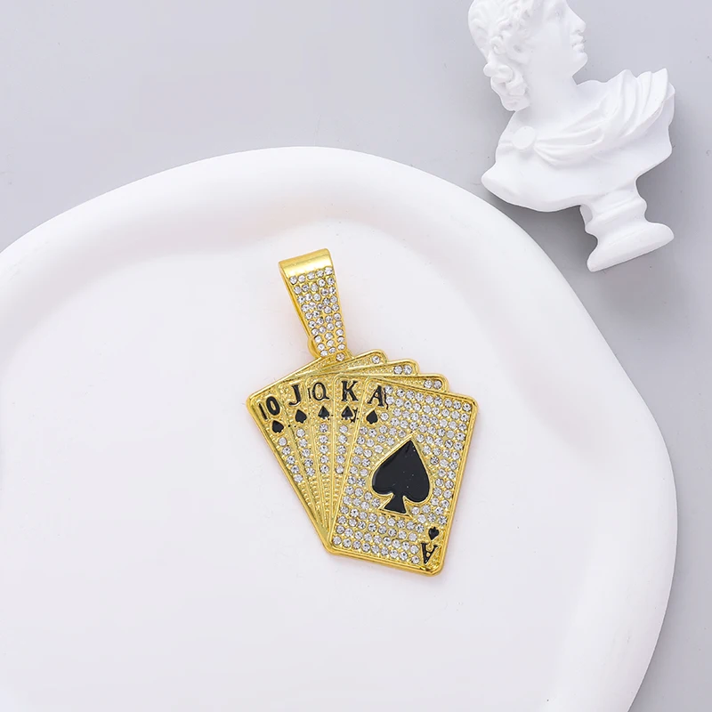 Hip hop Men Dunk Poker Pendant Chain Iced Out Rhinestone Cuban Game Charm Necklace Gold Plated Jewelry