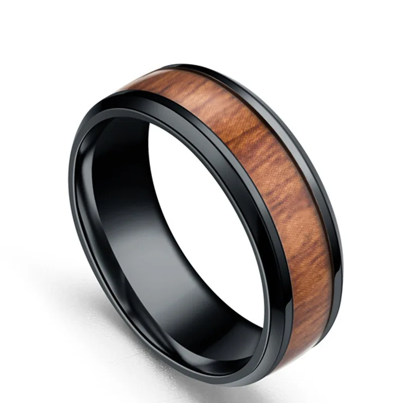 Factory wholesale stainless steel ring party ring fashion real tungsten carbide wood grain ring