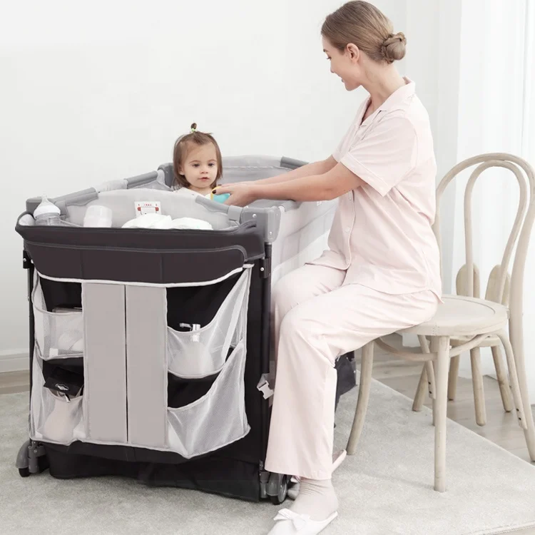 Baby Bed Adaptable to Splicing Bed Crib Pendulum Folding Cradle Removable Portable Newborn Cot Game Bassinet Bumper Nest