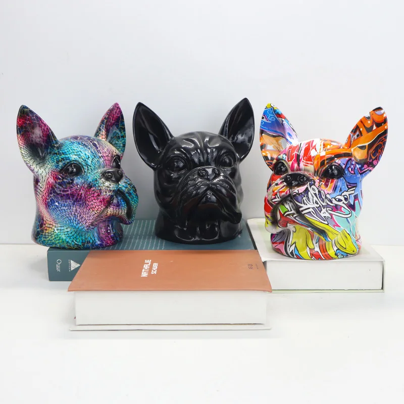 Creative Sculpture Resin Animal Art Bulldog Head Statue Home Decor