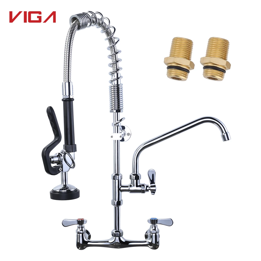 Industrial Style Pot Filler Kitchen Faucet with Pre Rinse Spray and Swing Spout Kitchen Dishes Washer Pre-rinse Faucet