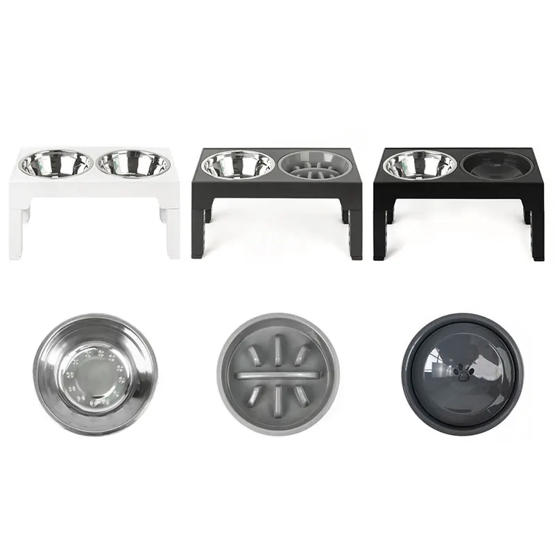 Adjustable Raised Non-slip Stand Adjust For Dogs Cats Pets Elevated Dog Bowls With 2 Stainless Steel Cat Food Bowls