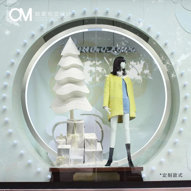 O&M Display Design Glowing Circle Bay Window Christmas Decorations Shop Window Decoration Supplies Window Displays