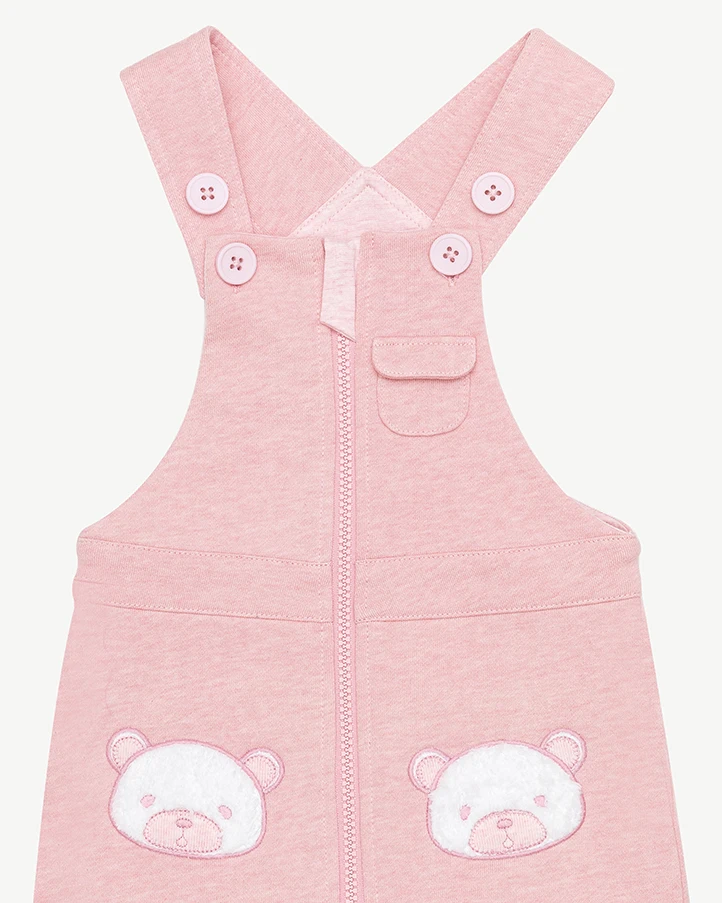 Organic Cotton Padded Jumpsuit with Embroidered Carton Bear Rabbit Tail Thick Warm Winter Overall for Boy and Girl Suspender Pan
